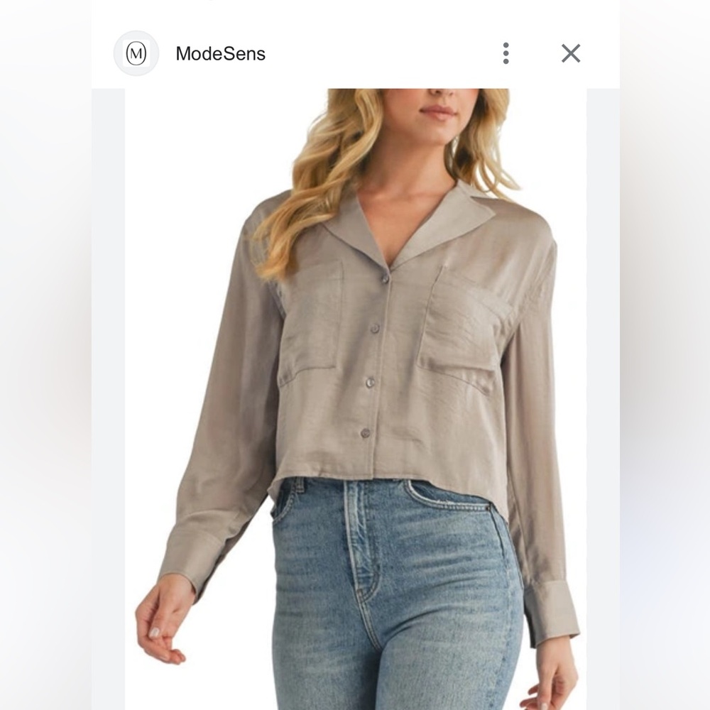 NWT Lush Satin Cropped Long Sleeve Button Down